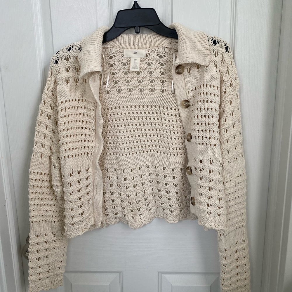 H&M Cream Button-Up Knit Cardigan